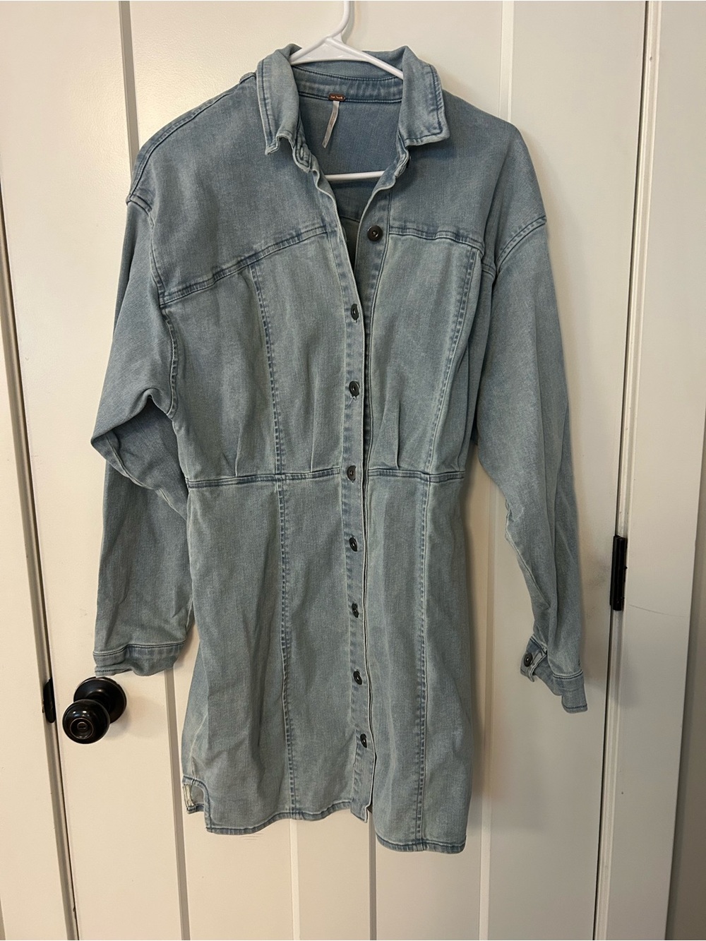 Free People Light Wash Denim Long Sleeve Shirt Dress